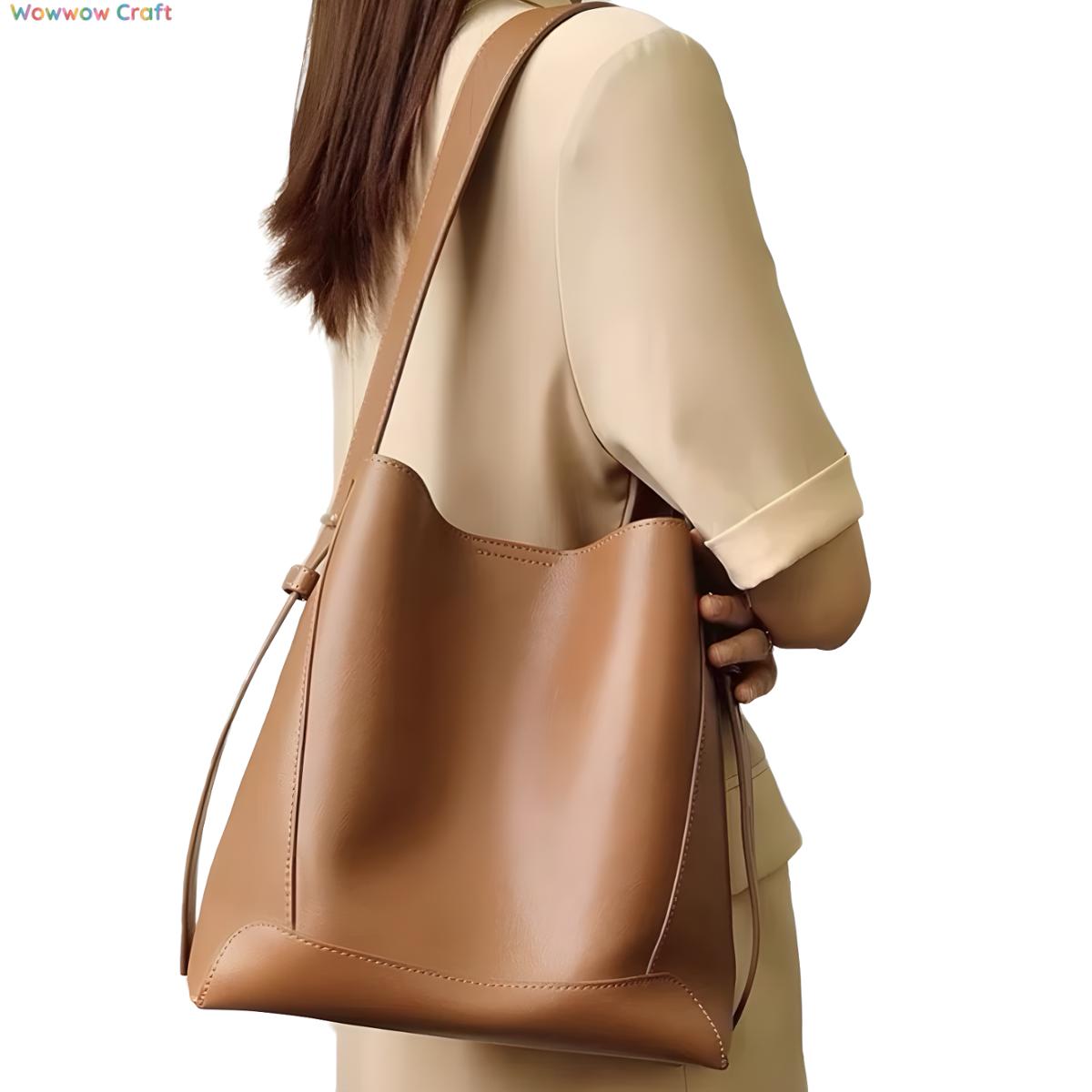 Shoulder Bags,Totes,Leather Bags,Simple Large Capacity Coffee Brown Black Leather Bag - Leather Tote Bag